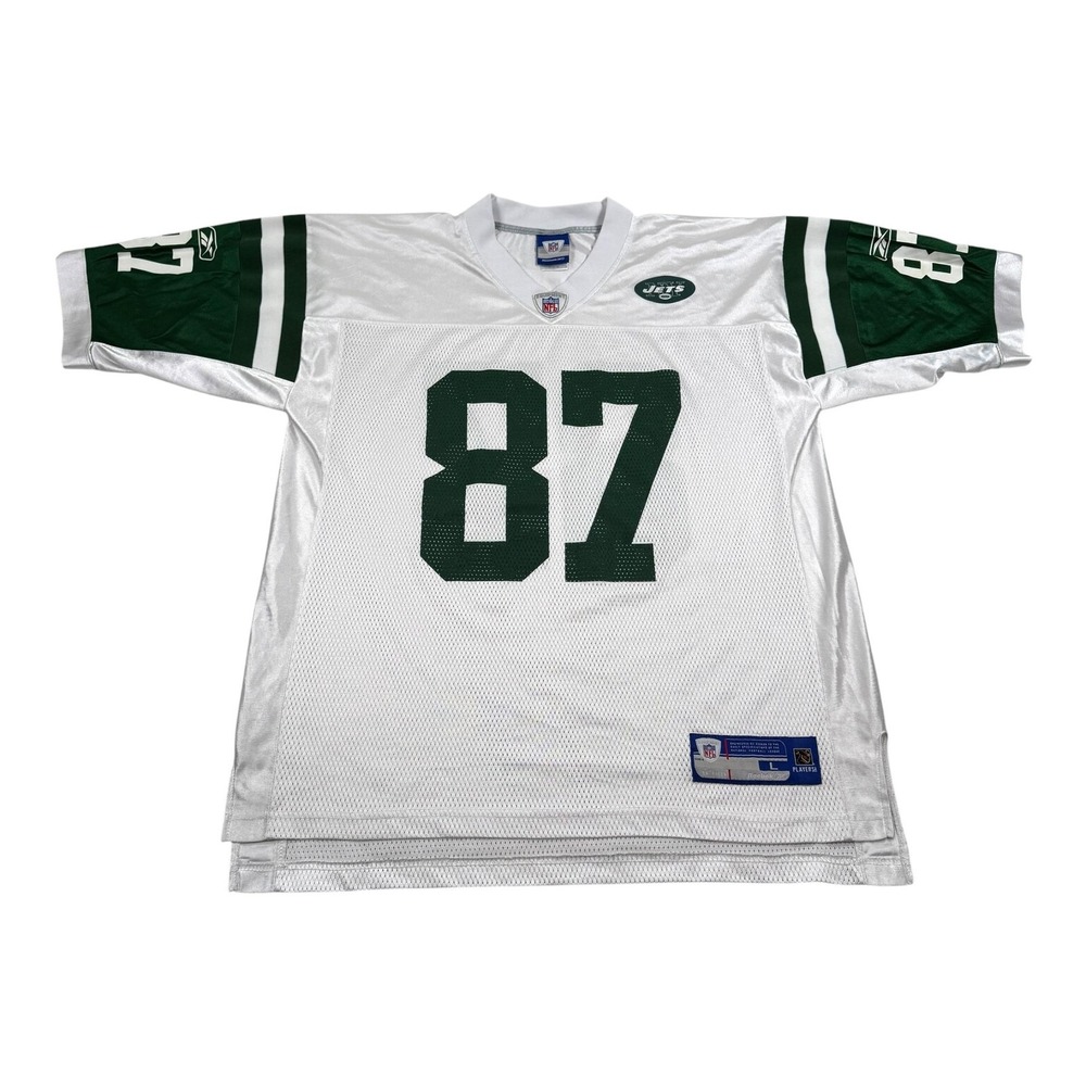 New York Jets Football Jersey Mens L White NFL Reebok Coles 87 On Field Mesh